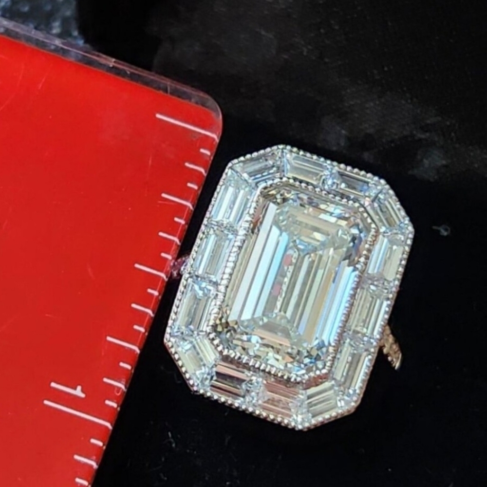 Art Deco 7.02 ct Center Emerald cut Lab diamond with custom 14k White gold 💍